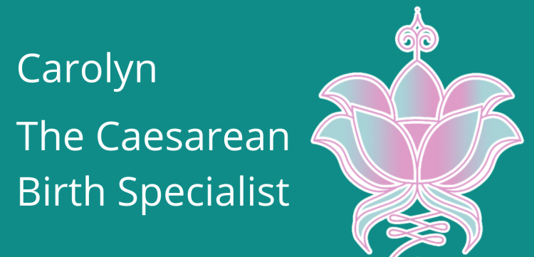 Decorative header with pink lotus flower logo. Text reads "Carolyn: The Caesarean Birth Specialist". 